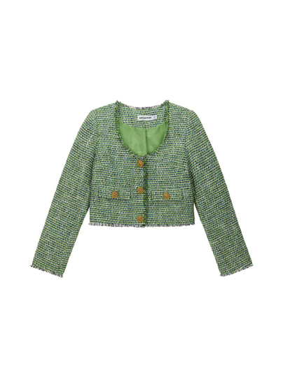 Green boucle cropped -takki