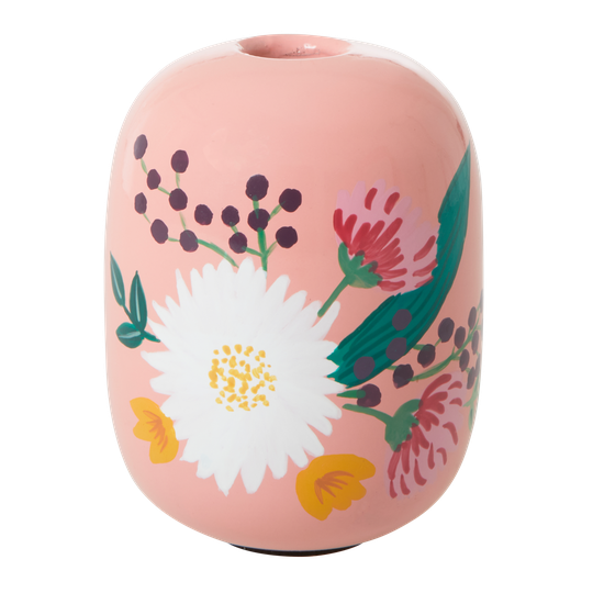 Rice - Metal Candleholder Large - Apricot w. Handpainted Flowers