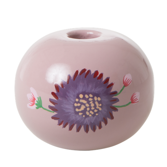 Rice - Metal Candleholder Small - Lavender w. Handpainted Flower