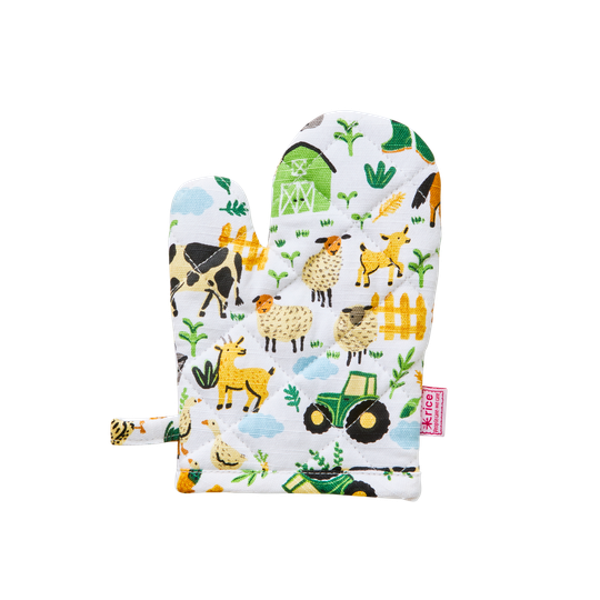 Rice - Cotton Kids Oven Mitten Blue Farm