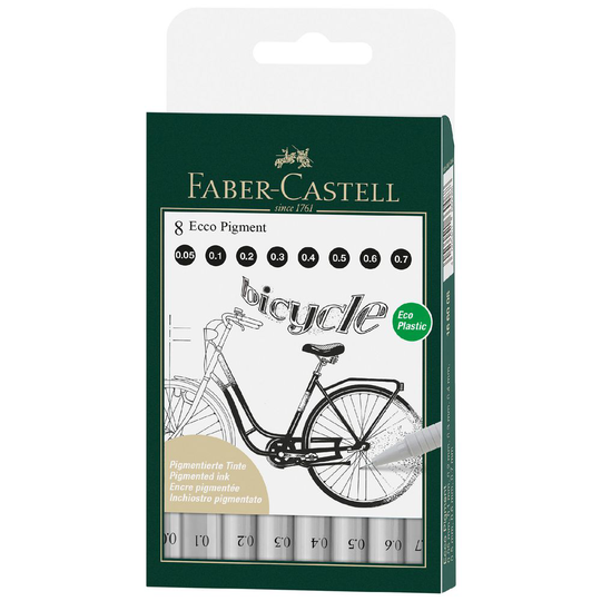 Faber-Castell - Ecco Pigment Fineliner, wallet of 8, black (166008)