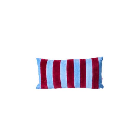 Rice - Rectangular Cushion with Gendarme Blue and Maroon Stripes - Small