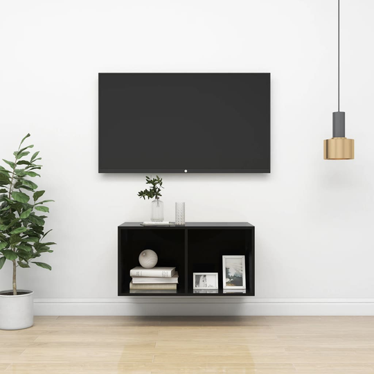 vidaXL Seinäkiinnitettävä TV-taso korkeak. musta 37x37x72 cm lastulevy