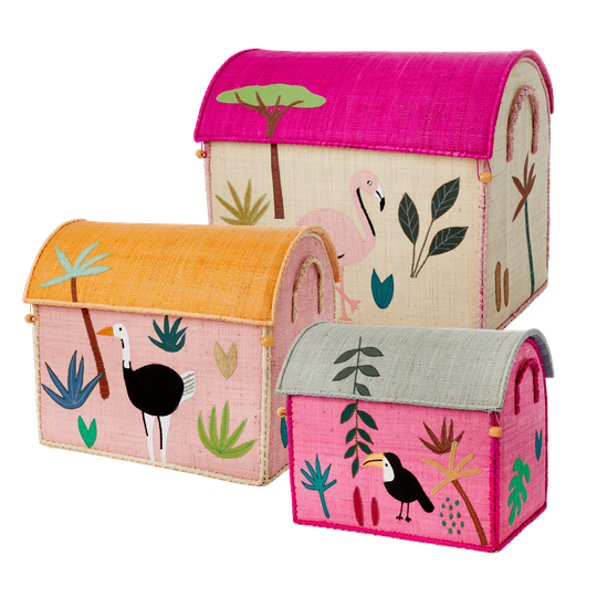 Rice - Large Set of 3 Toy Baskets- Pink Jungle Theme