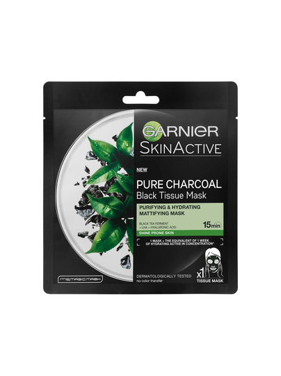 Skin active black tissue pure charcoal black tea -kasvonaamio 32 g