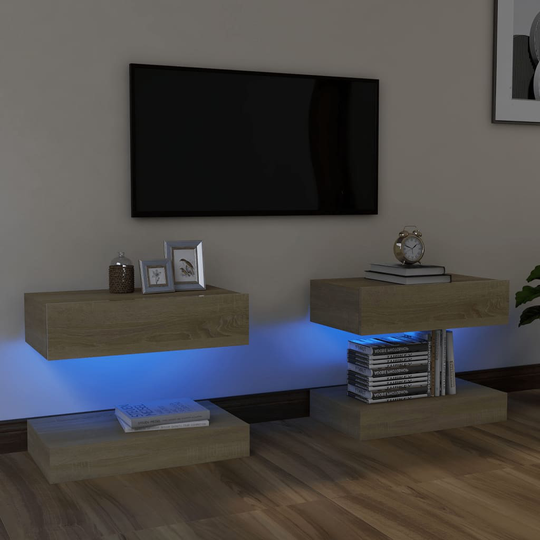 vidaXL TV-tasot LED-valoilla 2 kpl Sonoma-tammi 60x35 cm