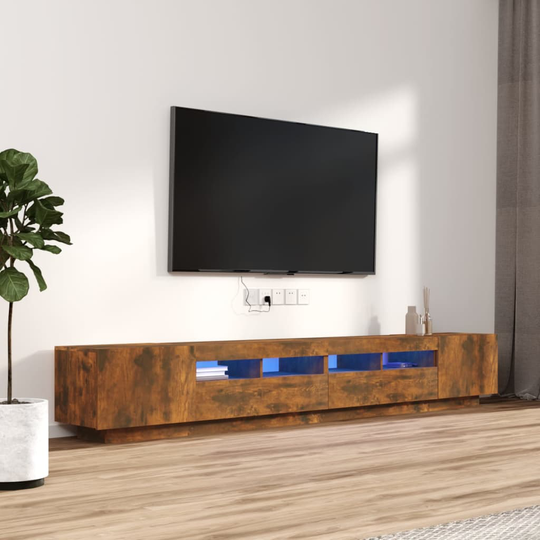 vidaXL 3-osainen TV-kaappisarja LED-valoilla savutammi tekninen puu