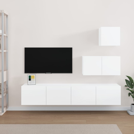 vidaXL 4-osainen TV-kaappisarja korkeakiilto valkoinen tekninen puu