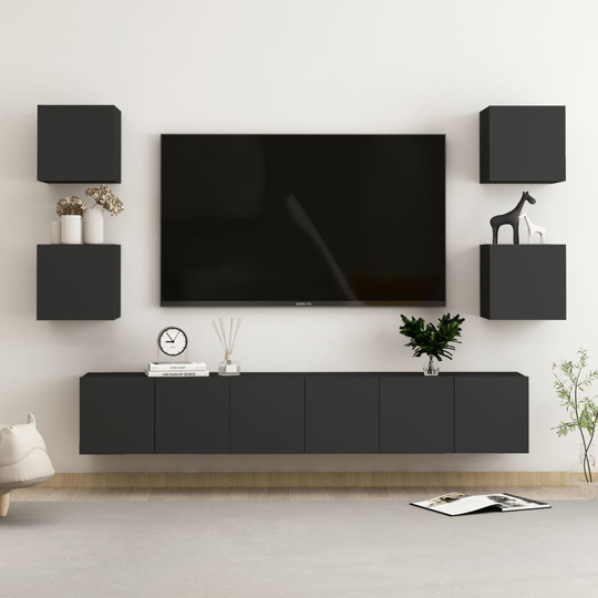 vidaXL 7-osainen TV-kaappisarja musta lastulevy