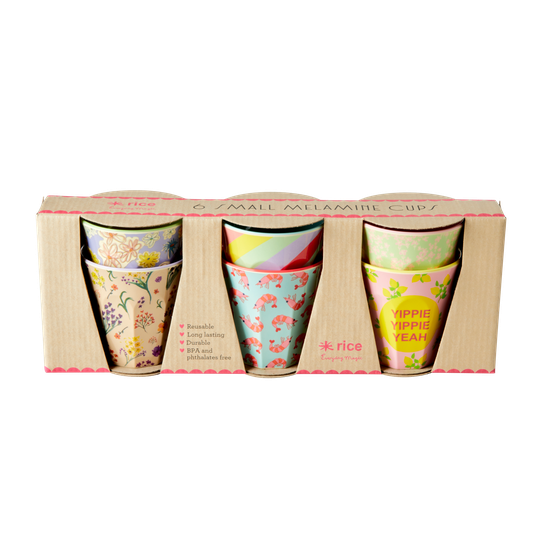 Rice - 6 Pcs Small Melamine Kids Cups - YIPPIE YIPPIE YEAH Prints