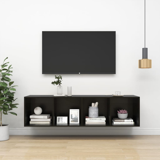 vidaXL Seinäkiinnitettävä TV-taso korkeak. musta 37x37x142,5 cm levy