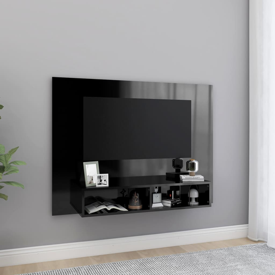 vidaXL TV-taso seinälle korkeakiilto musta 120x23,5x90 cm lastulevy