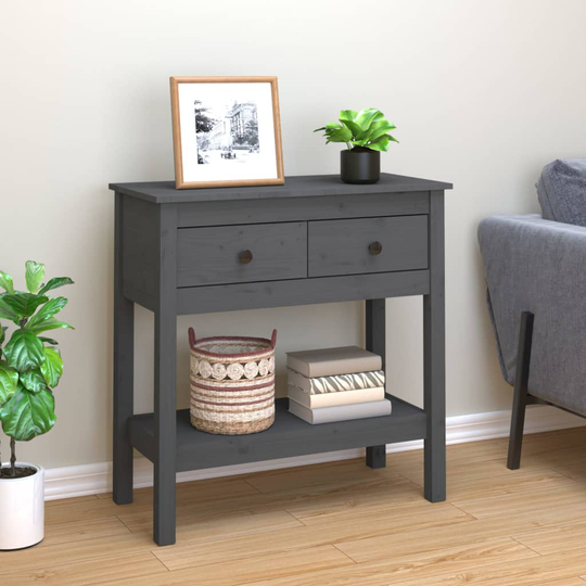 vidaXL Konsolipöytä harmaa 75x35x75 cm täysi mänty
