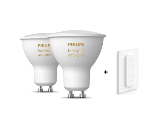 Philips Hue - 2x Dual Pack GU10 - White Ambiance&Hue Dimmer Switch - Bundle