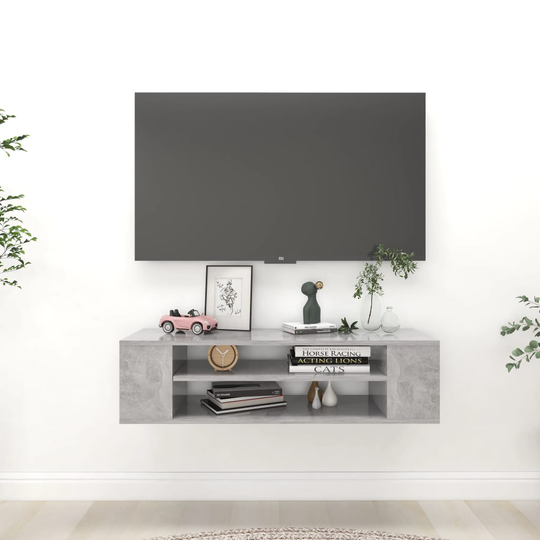 vidaXL Seinäkiinnitettävä TV-taso betoninharm. 100x30x26,5cm lastulevy
