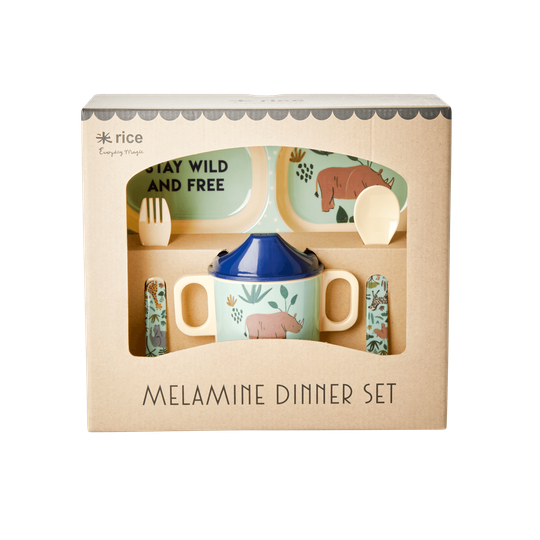 Rice - Melamine Baby Dinner Set Giftbox - Blue Jungle Animals Print