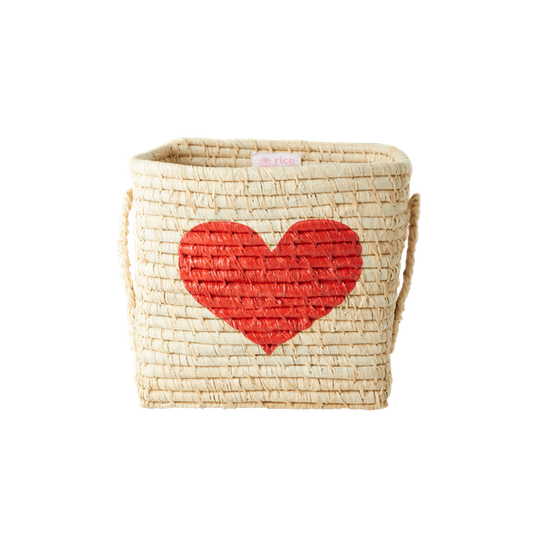 Rice - Small Square Raffia Basket - Heart