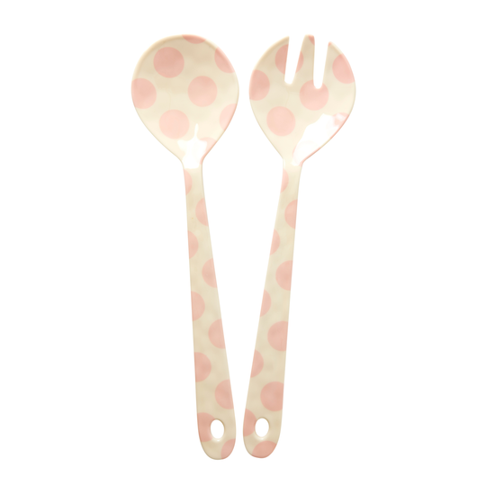 Rice - Melamine Salad Spoon&Fork Pink Dots Print