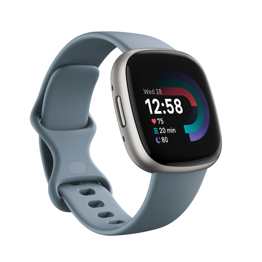 Fitbit - Versa 4 - Smart Watch - Waterfall Blue/Platinum