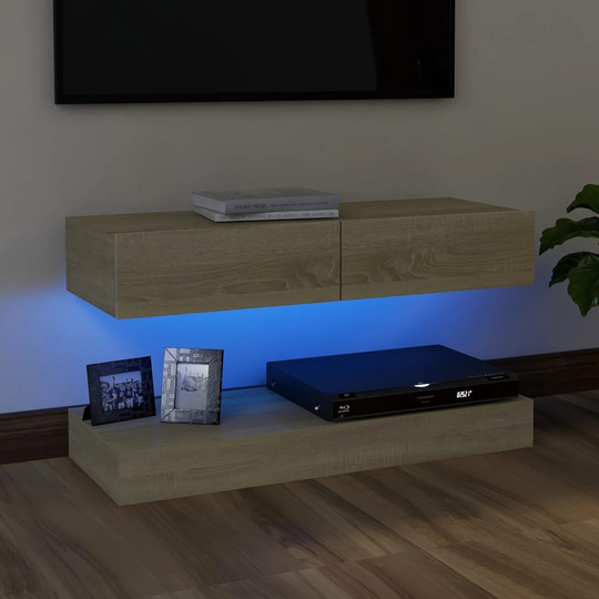 vidaXL TV-taso LED-valoilla Sonoma-tammi 90x35 cm