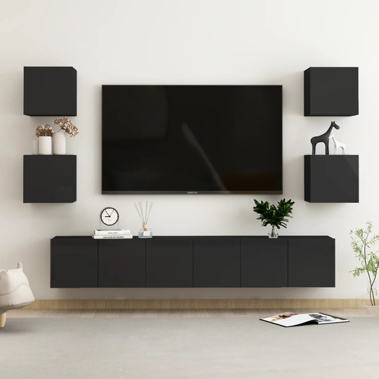 vidaXL 7-osainen TV-kaappisarja korkeakiilto musta lastulevy
