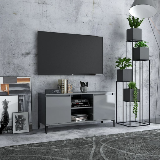 vidaXL TV-taso metallijaloilla korkeakiilto harmaa 103,5x35x50 cm