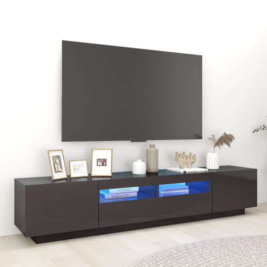 vidaXL TV-taso LED-valoilla korkeakiilto harmaa 200x35x40 cm